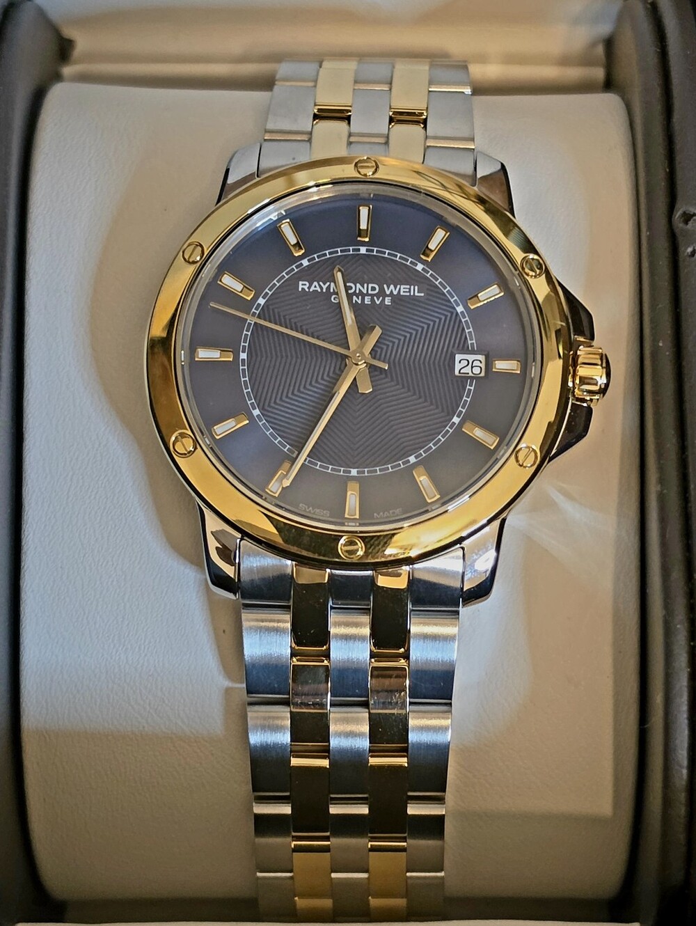 Raymond Weil Maestro Two-Tone Gold and Silver Men's Watch with Black Dial NIB